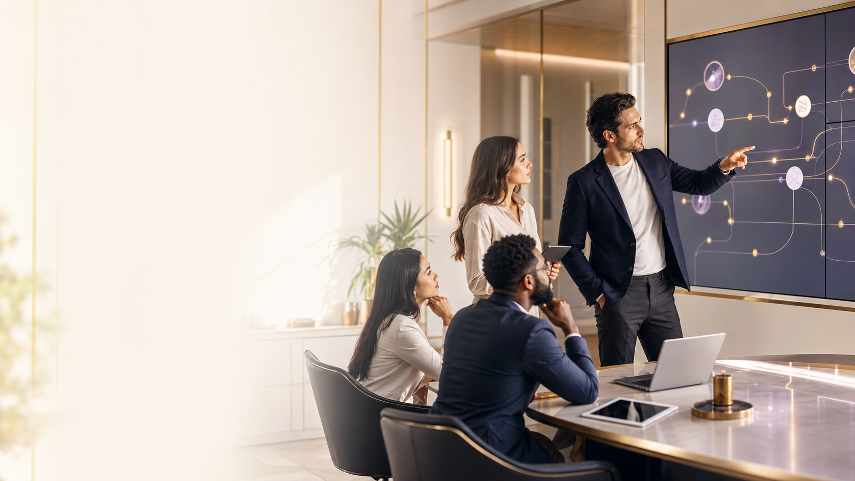 Bright Darko AI automation studio with operators reviewing workflow systems